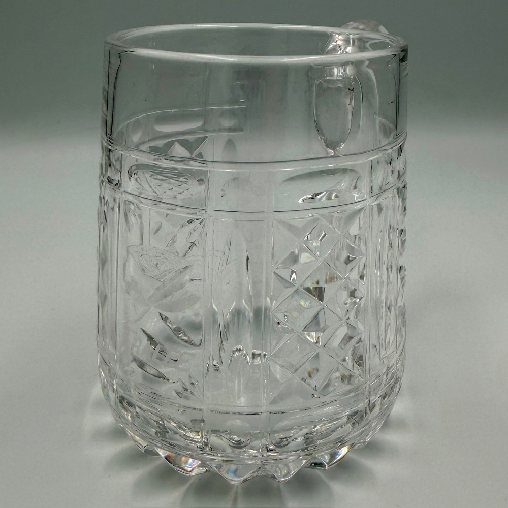 Vintage Etched Rose Lead Crystal Beer Stein Diamond Cut Glass Mug Barware